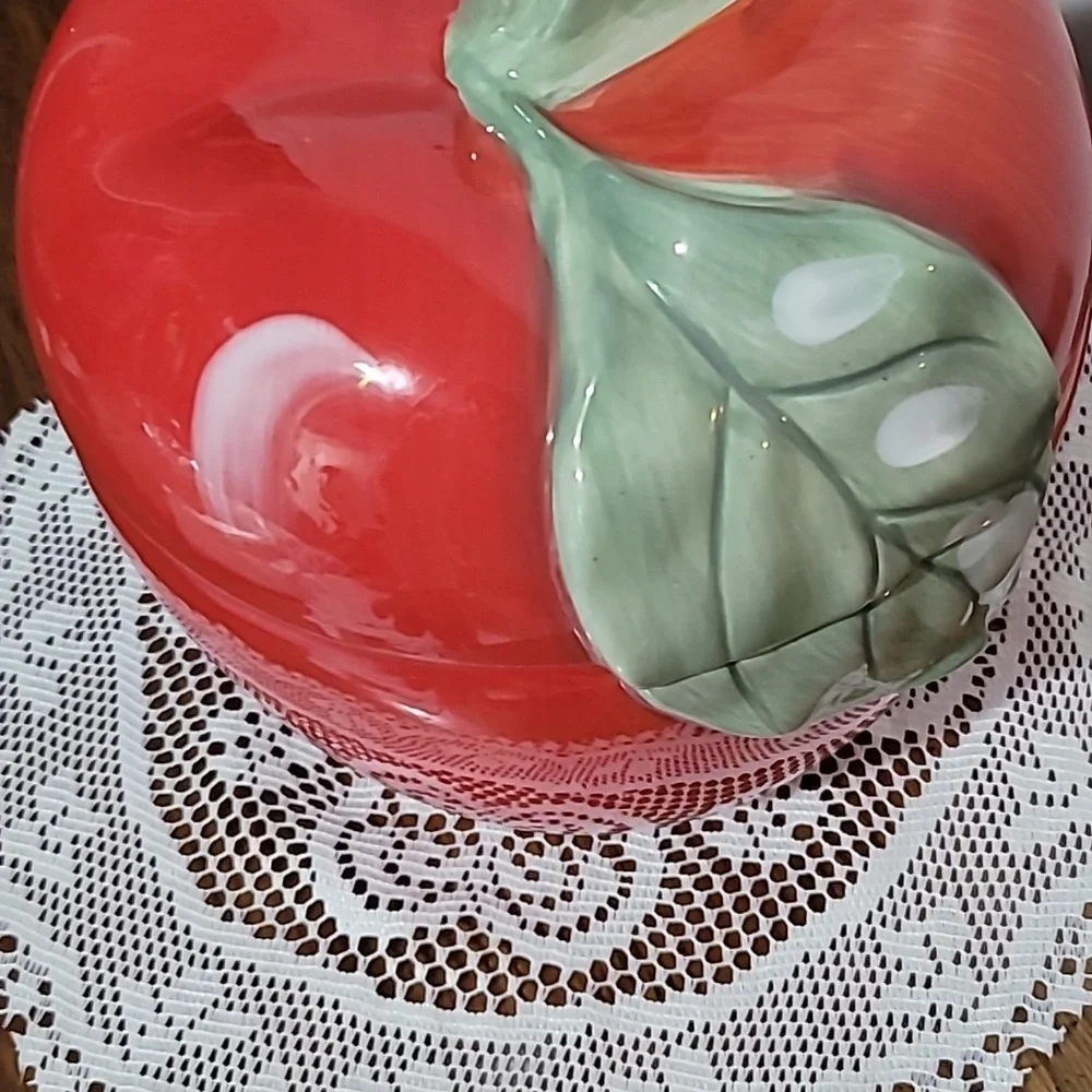 HOME Vintage Red Apple Ceramic Cookie Jar - Picture 2 of 10